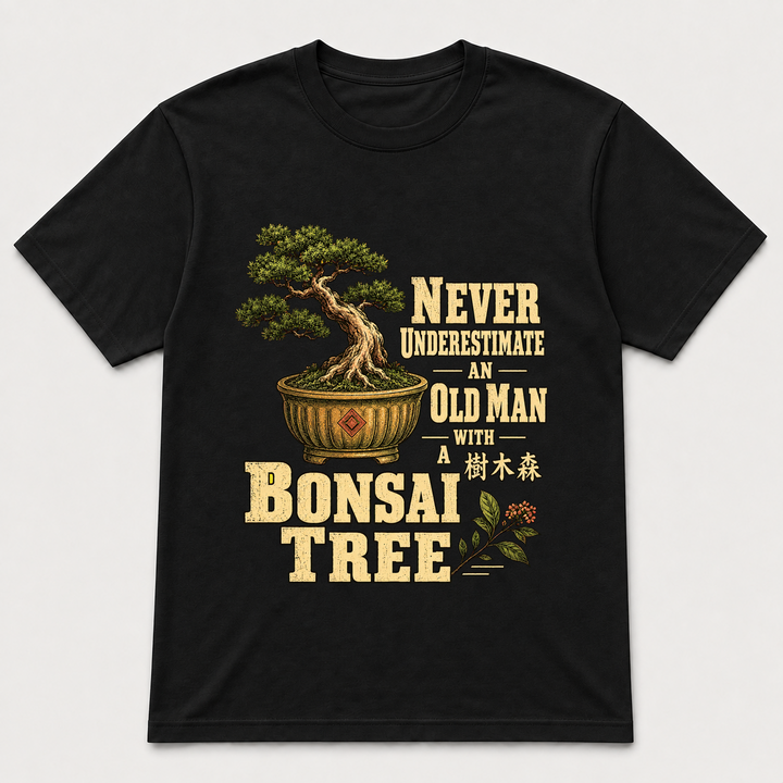 Never Underestimate an Old Man With Bonsai – Gildan 5000 T-Shirt