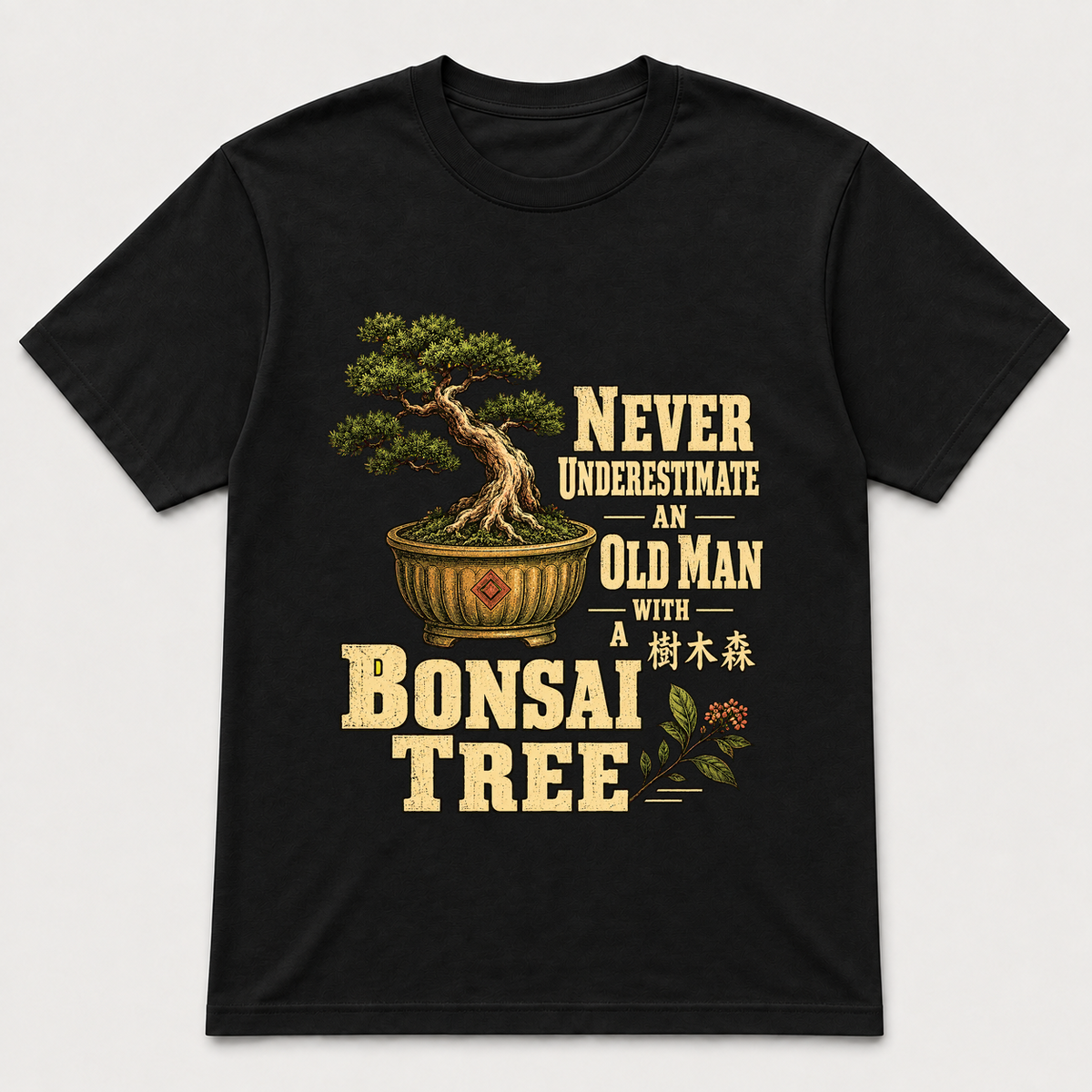 Never Underestimate an Old Man With Bonsai – Gildan 5000 T-Shirt